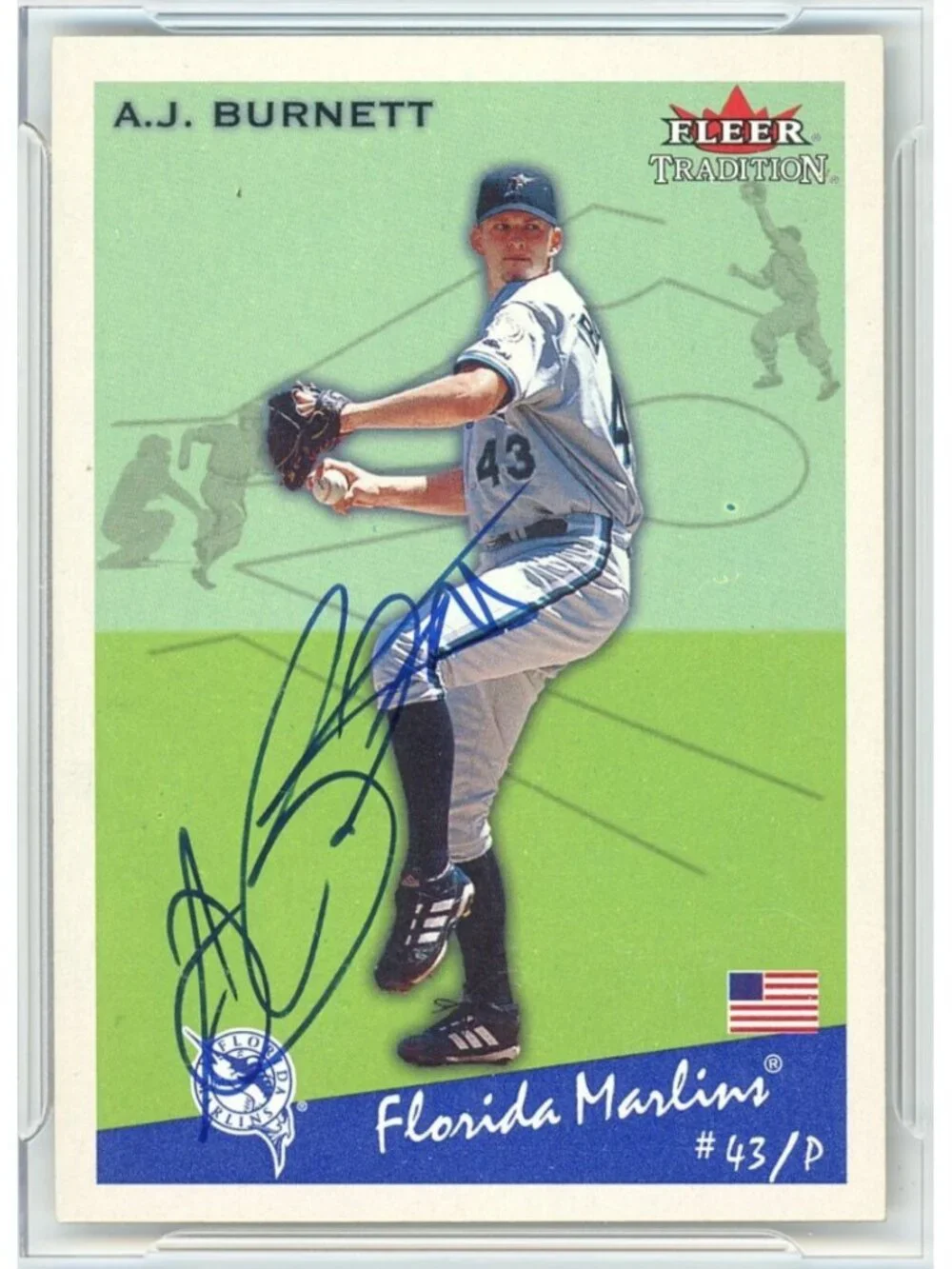 AJ Burnett Signed 2002 Fleer Tradition #272 Marlins Baseball Card BAS Slabbed